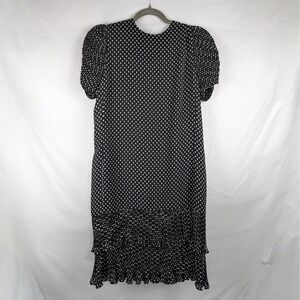 Liz Roberts Polka Dot Dress Vintage Retro Midi Tiered Sleeve Korea Medium 8 10